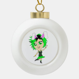 chibi bunnygirl ceramic ball christmas ornament