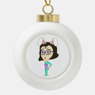 chibi bunnygirl ceramic ball christmas ornament