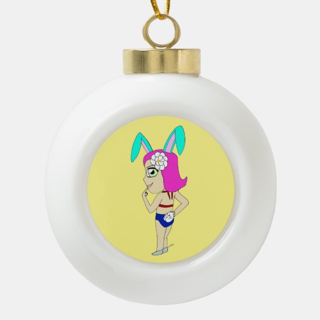 chibi bunnygirl     ceramic ball christmas ornament (Front)