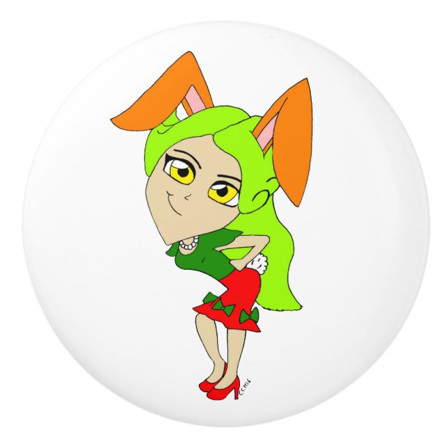 chibi bunnygirl     ceramic knob (Front)