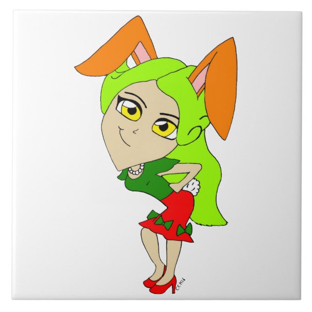 chibi bunnygirl   ceramic tile (Front)