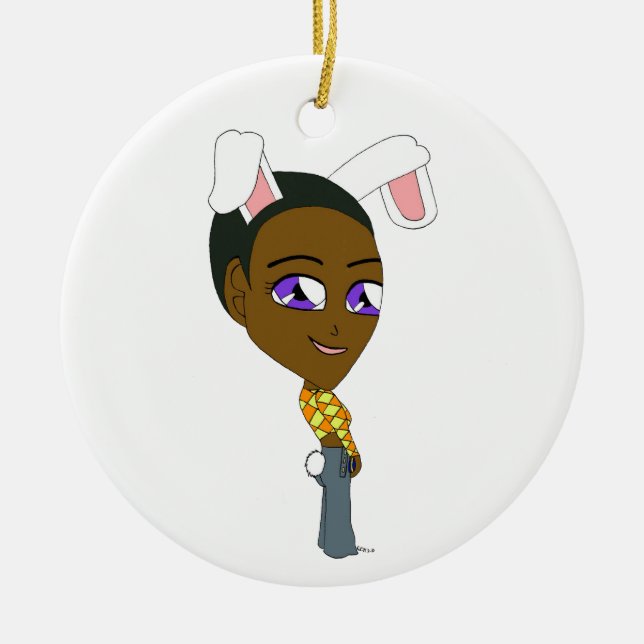 chibi bunnygirl   ceramic tree decoration (Front)