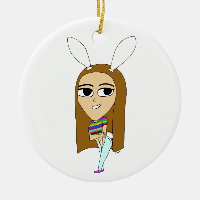 chibi bunnygirl   ceramic tree decoration (Front)