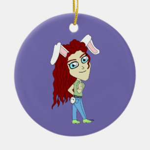 Chibi Bunnygirl giving a thumbs up Ceramic Tree Decoration