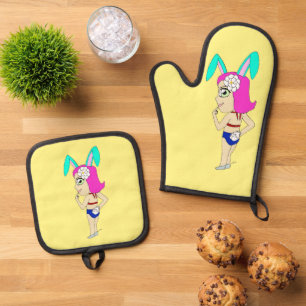 chibi bunnygirl oven mitt & pot holder set