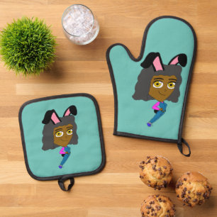 chibi bunnygirl oven mitt & pot holder set