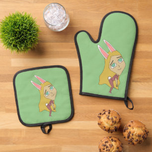 chibi bunnygirl      oven mitt & pot holder set