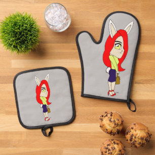 chibi bunnygirl oven mitt & pot holder set