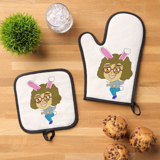 chibi bunnygirl   oven mitt & pot holder set (Top Down)