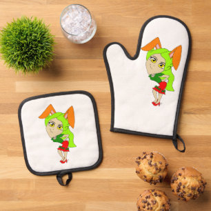 chibi bunnygirl oven mitt & pot holder set