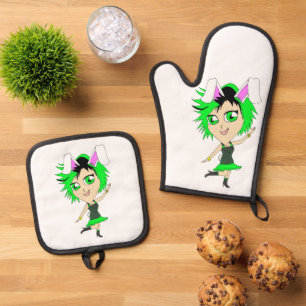 chibi bunnygirl oven mitt & pot holder set