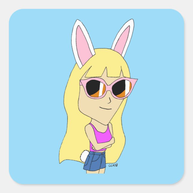 chibi bunnygirl    square sticker (Front)