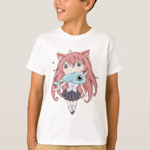 Chibi Cat Girl With Baby Narwal T-Shirt