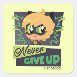 Chibi Cat Noir Never Give Up Square Sticker