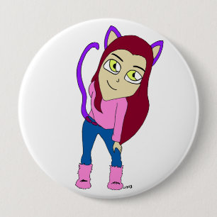 chibi catgirl  10 cm round badge