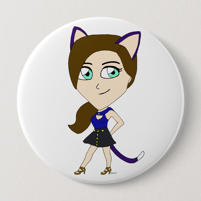 chibi catgirl  10 cm round badge (Front)