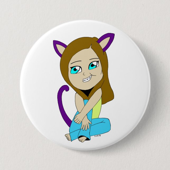 chibi catgirl 7.5 cm round badge (Front)