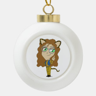 chibi catgirl ceramic ball christmas ornament