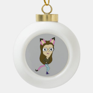 chibi catgirl    ceramic ball christmas ornament