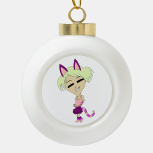 chibi catgirl ceramic ball christmas ornament