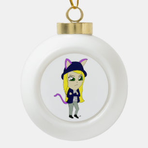 chibi catgirl ceramic ball christmas ornament
