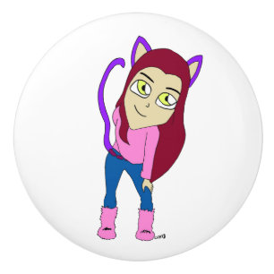 chibi catgirl ceramic knob