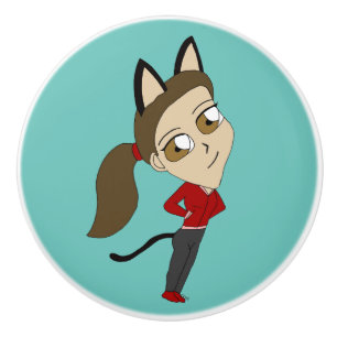chibi catgirl    ceramic knob