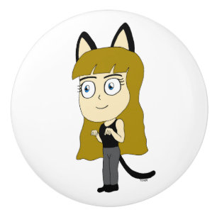 chibi catgirl ceramic knob