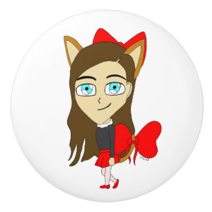 chibi catgirl ceramic knob