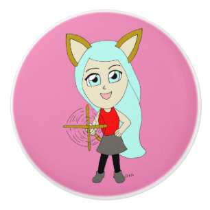 chibi catgirl ceramic knob