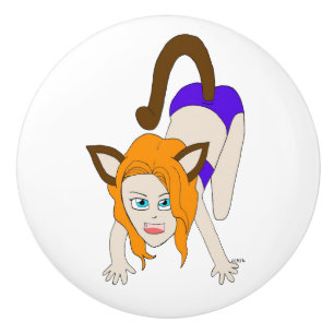 chibi catgirl  ceramic knob