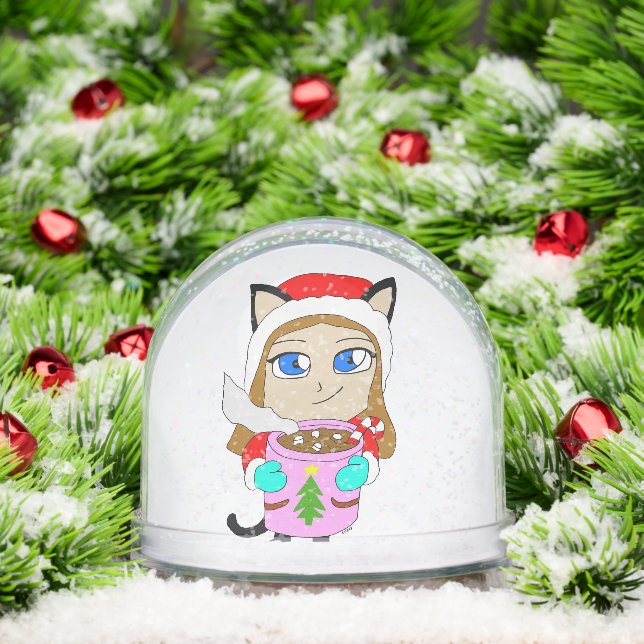 chibi catgirl     ceramic ornament snowglobe (Christmas)