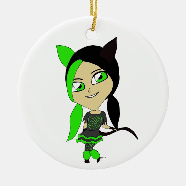 chibi catgirl    ceramic tree decoration (Front)