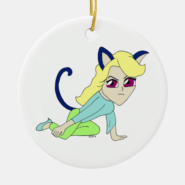 chibi catgirl   ceramic tree decoration (Front)