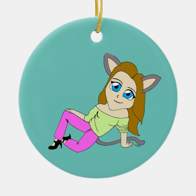 chibi catgirl     ceramic tree decoration (Front)