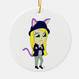 chibi catgirl ceramic tree decoration