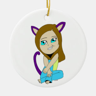 chibi catgirl ceramic tree decoration