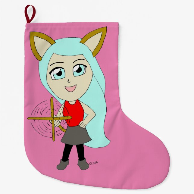 chibi catgirl large christmas stocking (Front)