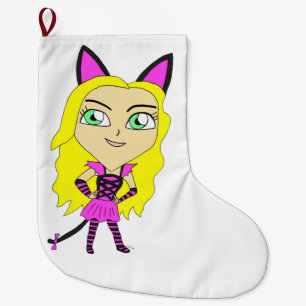 chibi catgirl  large christmas stocking