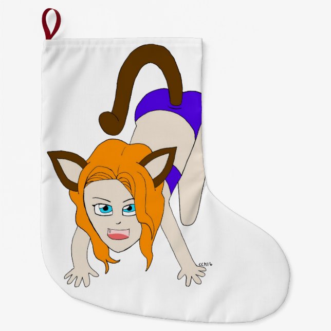chibi catgirl large christmas stocking (Front)