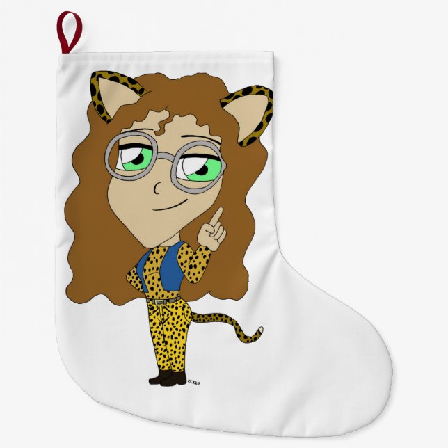 chibi catgirl  large christmas stocking (Front)