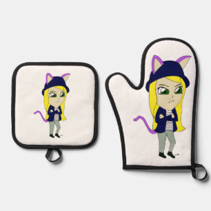 chibi catgirl oven mitt & pot holder set