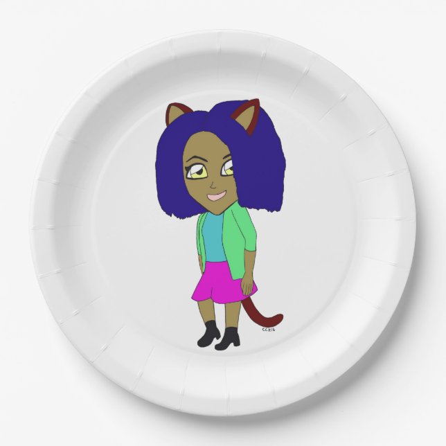 chibi catgirl  paper plate (Front)
