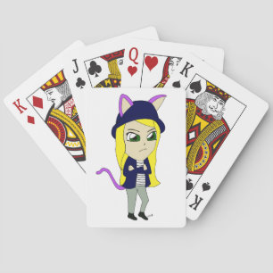chibi catgirl playing cards