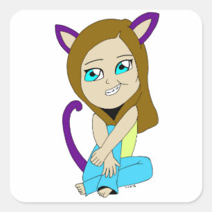 chibi catgirl square sticker