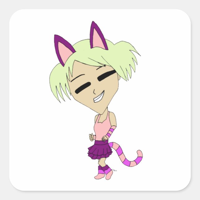chibi catgirl    square sticker (Front)