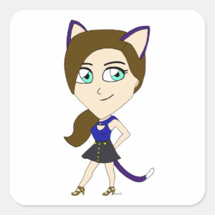 chibi catgirl square sticker