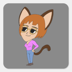 chibi catgirl square sticker