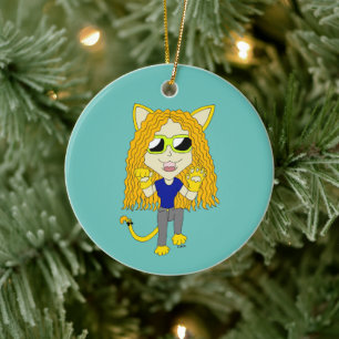Chibi Catgirl with paws Ceramic Tree Decoration