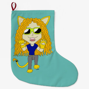 Chibi Catgirl with paws Large Christmas Stocking
